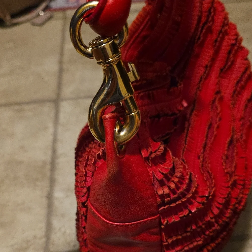 Jimmy Choo Red Hobo Bag With Python Snake Skin Handel With COA